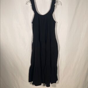 P CILL WOMENS BLACK TIERED COTTON GAUZEY MIDI DRESS MEDIUM